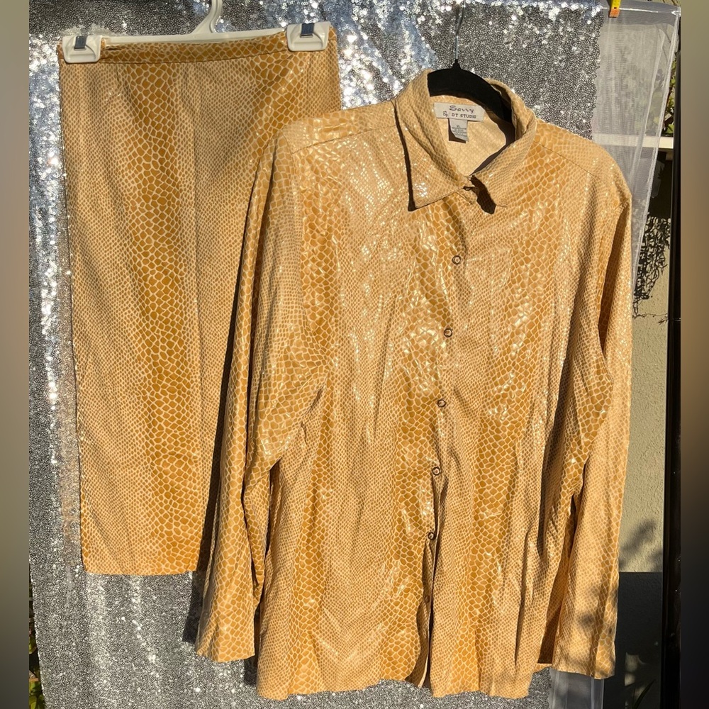 Savvy Snake Print  Gold Button-Up Blouse